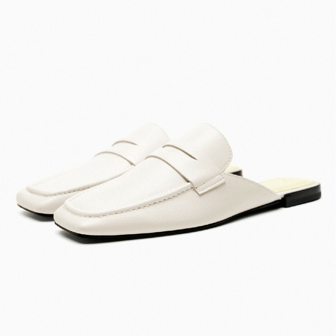 ZARA - ZARA レザー ミュール ローファー 37サイズ ホワイトの ZARA - ZARA レザー ミュール ローファー 37サイズ ホワイトの