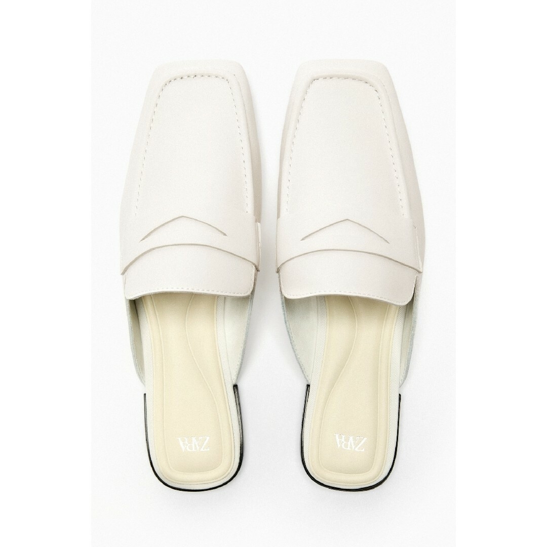 ZARA - ZARA レザー ミュール ローファー 37サイズ ホワイトの ZARA - ZARA レザー ミュール ローファー 37サイズ ホワイトの