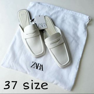 ザラ(ZARA)のZARA　レザー ミュール ローファー　37サイズ　ホワイト(ミュール)