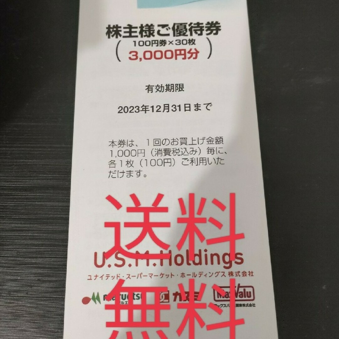 ユナイテッドスーパーマーケット 株主優待券 3000円分 送料込み チケットの優待券/割引券(ショッピング)の商品写真