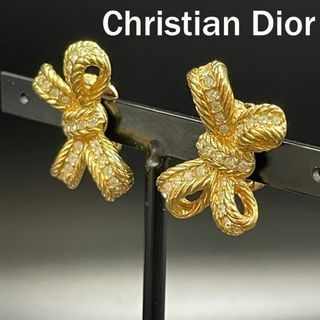 クリスチャンディオール(Christian Dior)のクリスチャン・ディオール イヤリング ゴールド リボン ラインストーン(イヤリング)