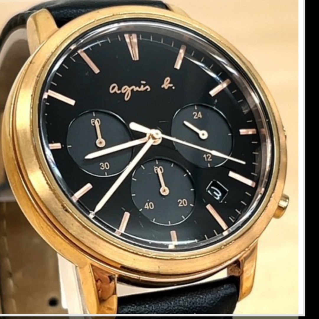 a gnes b．アニエスベー 腕時計クオーツアナログ クロノグラフ 革ベルト 腕時計(アナログ)