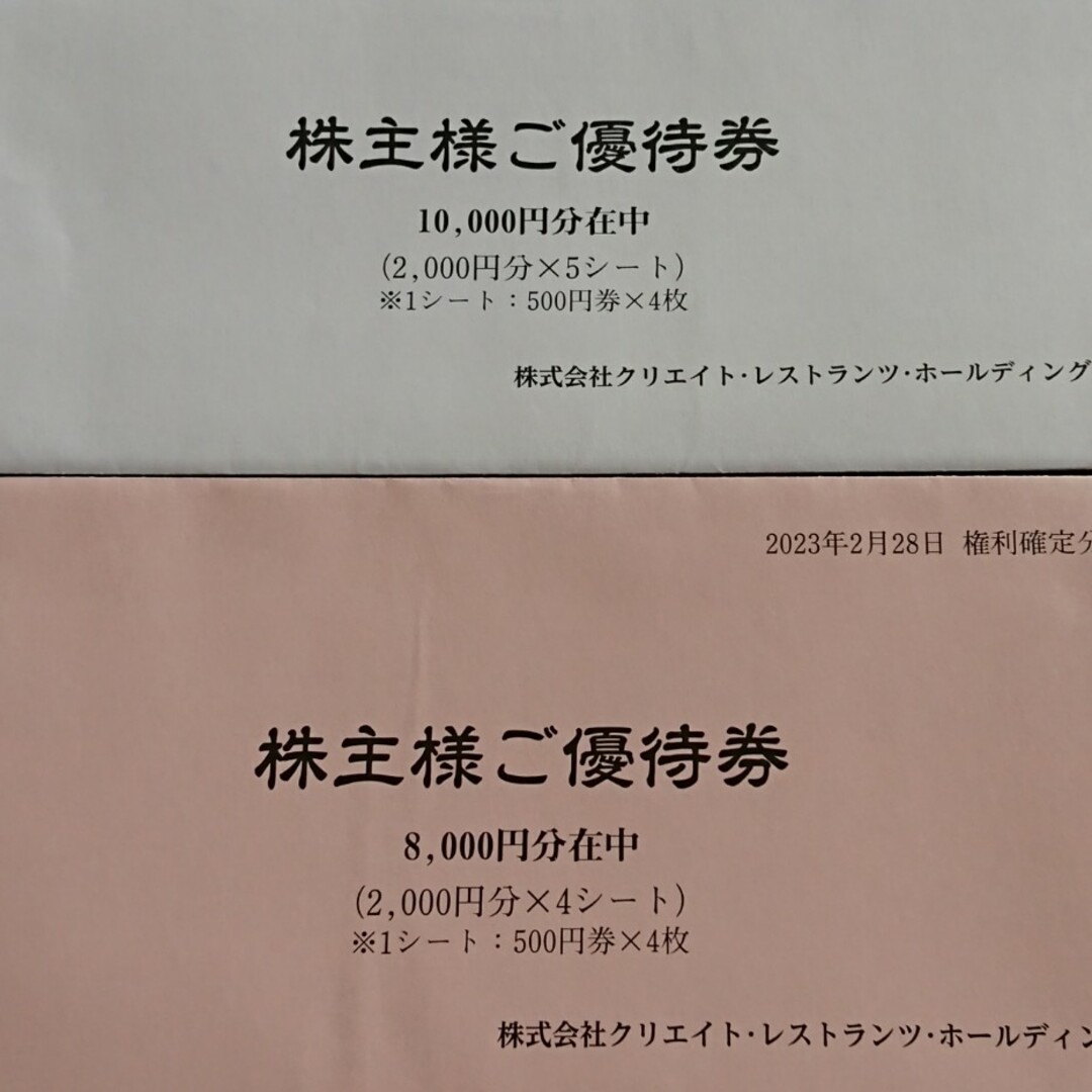 クリエイトレストランツ 株主優待券 18000円分 ラクマパック 送料込み チケットの優待券/割引券(レストラン/食事券)の商品写真