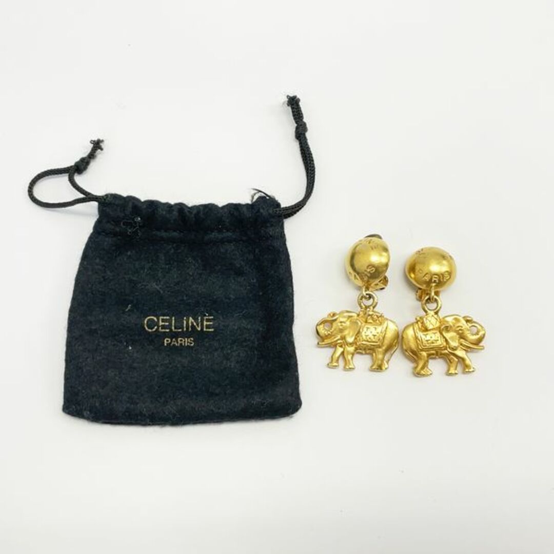 CELINE レア 希少 ゾウ 象 アニマル ロゴ ラウンド スイング ヴィンテージ イヤリングキズ薄汚れ金具部分