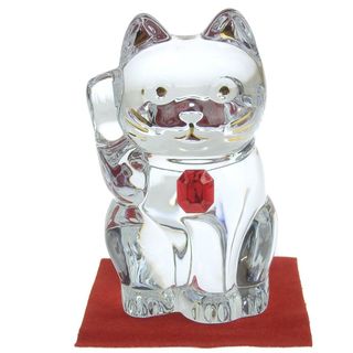 バカラ(Baccarat)の【本物保証】 箱付 新品同様 バカラ BACCARAT 置物 招き猫 まねき猫 ネコ キャット レッドオクタゴン クリスタル 希少 レア(その他)