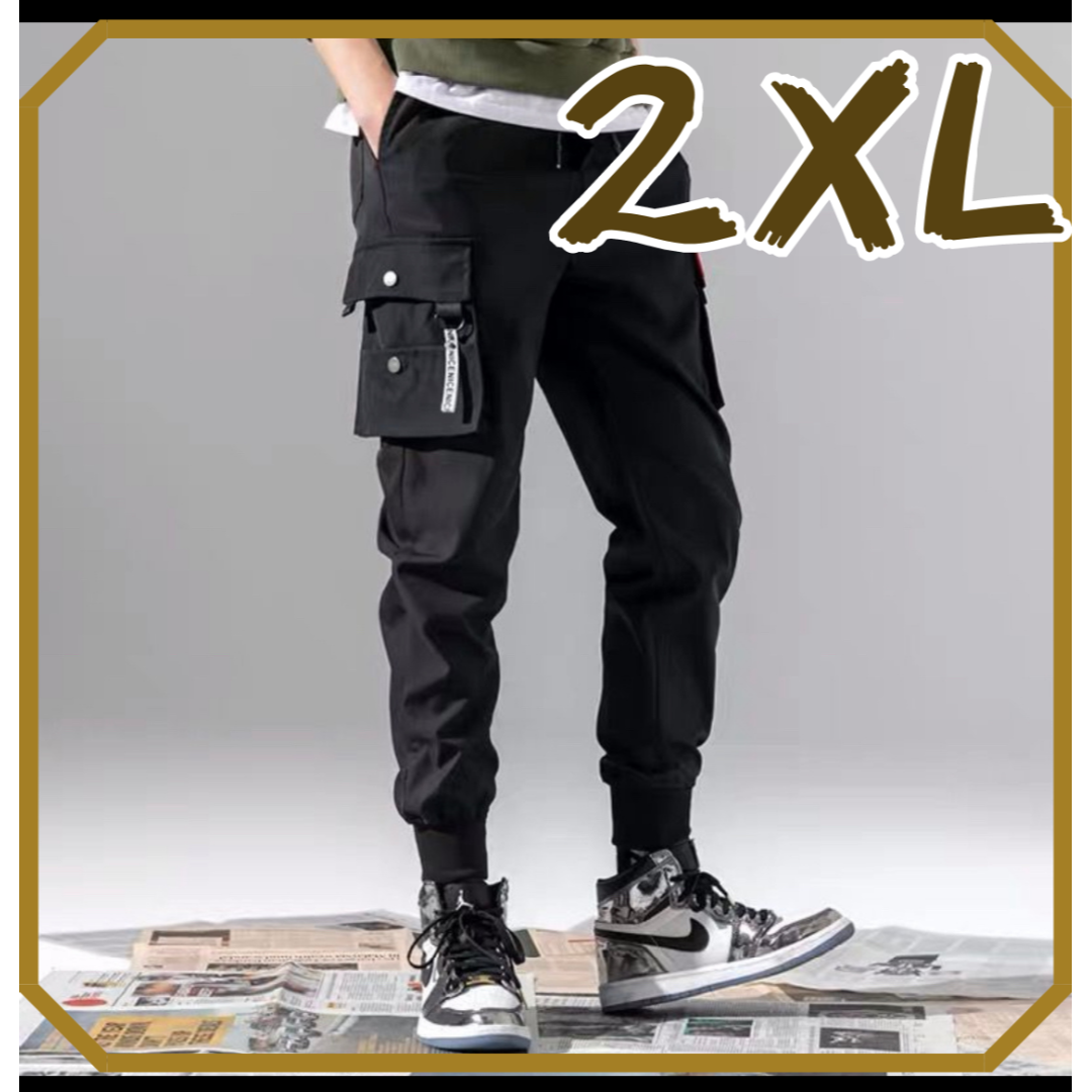 ブラック　XL　韓国　ワークパンツ　カーゴパンツ　ストリート　メンズ
