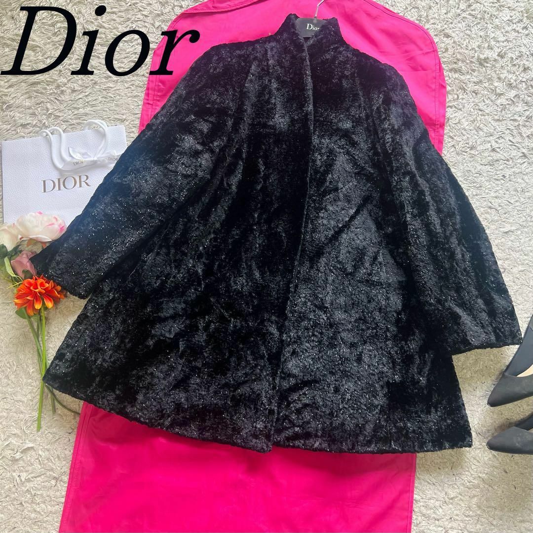 素材レーヨンコットン【美品】Christian Dior フェイクファーコート ブラック 9 M