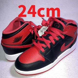 NIKE - エアジョーダン1 MID GS 黒 赤 白 24cm 箱付きの通販 by ...