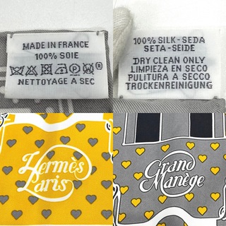 【値下げしました！】HERMES エルメス スカーフ カレ70 Grand Manege Bandana Love グランマネージュ バンダナラブ 大調教術 ファッションアイテム シルク    グレー イエロー レディース 定番 美品【品】