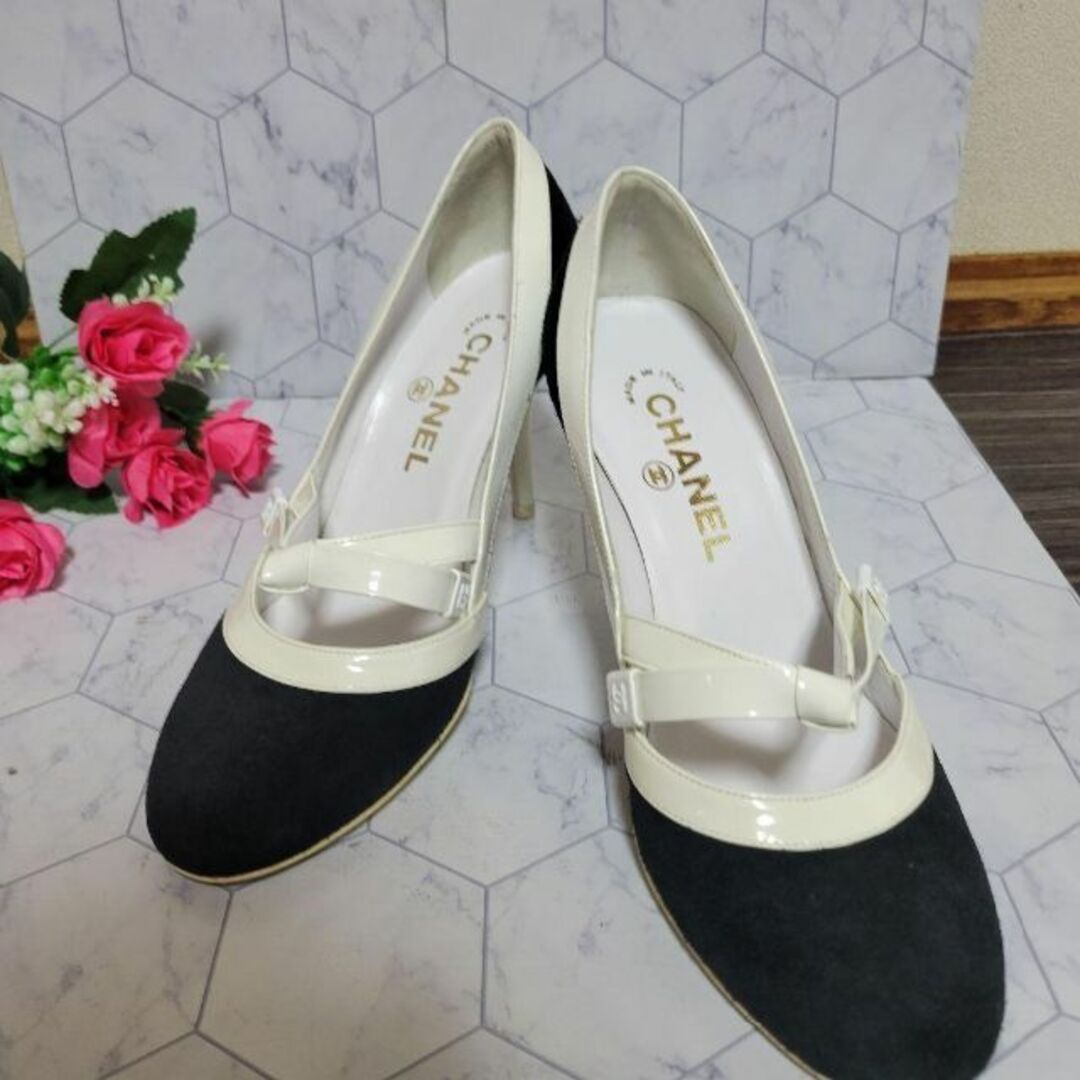 CHANEL 配色 エナメル×スエード パンプス ココマーク ロゴ ハイヒール