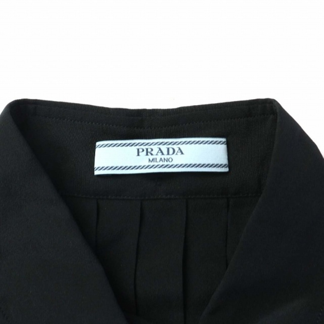 PRADA ボタンダウンシャツ シルク 長袖 プリーツ ベルト 42 L 黒 3