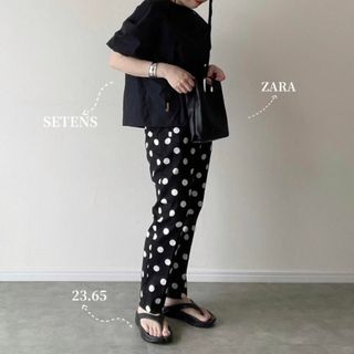 ZARA  リネンブレンド ハイライズ ドットプリント パンツ