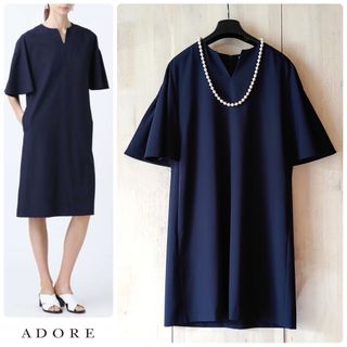 アドーア(ADORE)の◆幻◆ 美品 定価4.3万円 ADORE ドライジョーゼットワンピース　結婚式(ひざ丈ワンピース)