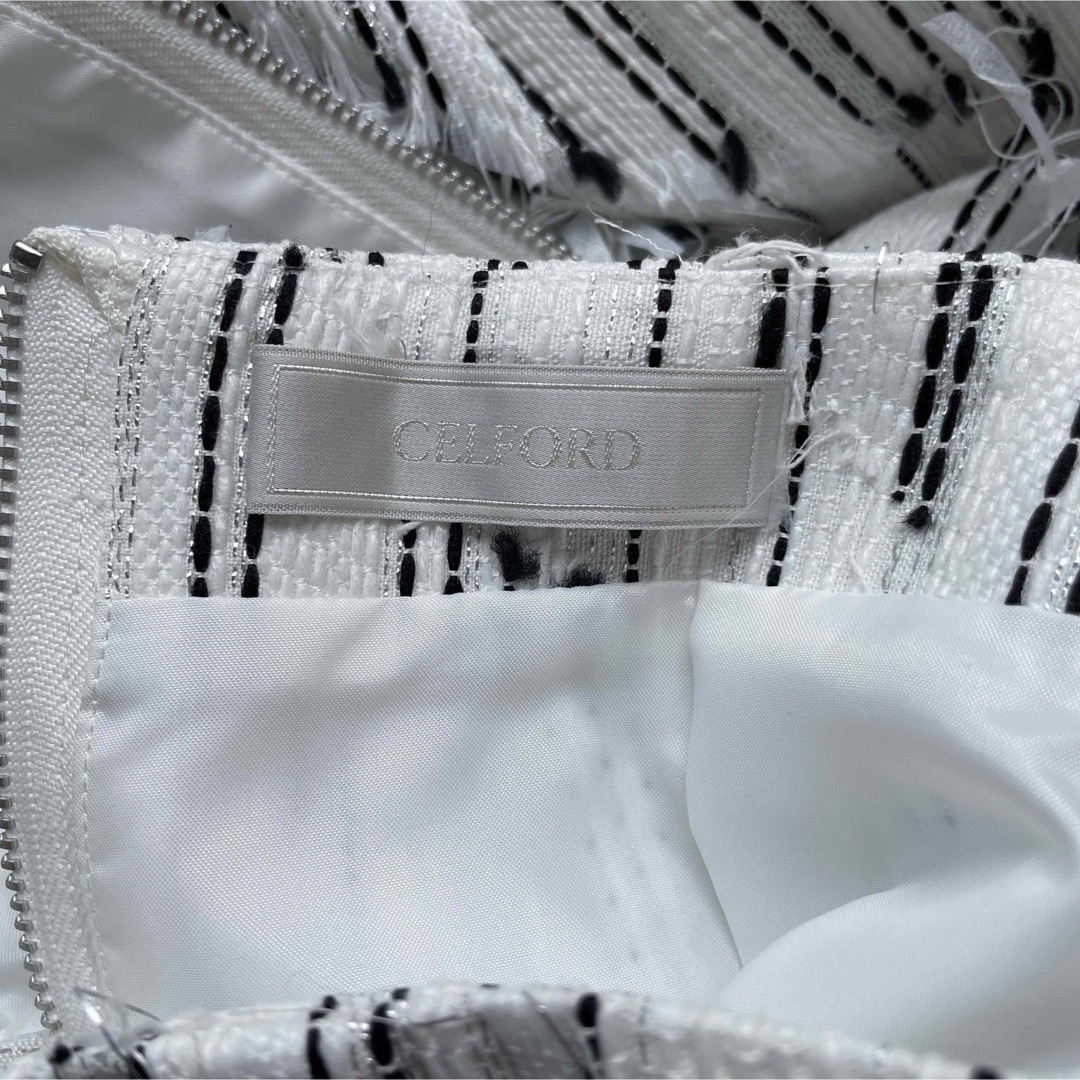 【新品タグ付】セルフォード　フリンジツイードタイトスカート　ホワイト　36