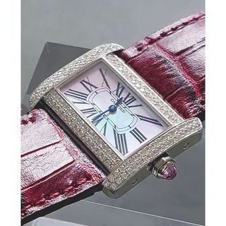 カルティエ(Cartier)の【鑑別書付き】 カルティエ 腕時計 ミニタンクディヴァン ピンクシェル ダイヤ(腕時計)