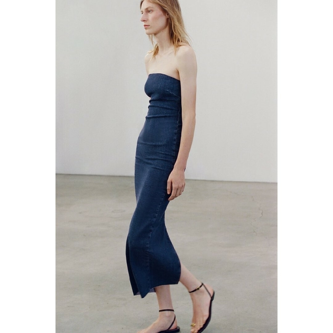 ZARA - ZARA ZW テーラード デニムワンピース Sサイズ ブルーの ZARA - ZARA ZW テーラード デニムワンピース Sサイズ ブルーの