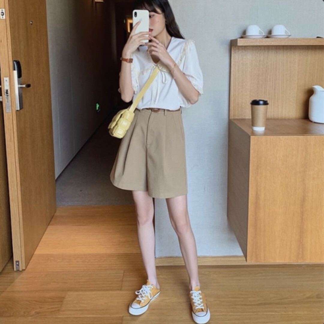 チノ ハーフパンツ ベージュ S ベルト 付き ショートパンツ 無地 綺麗 美品