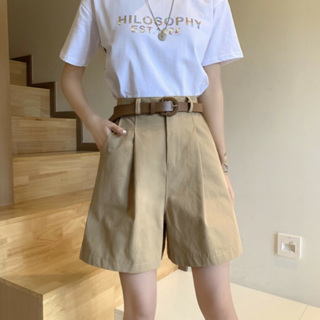 チノ ハーフパンツ ベージュ S ベルト 付き ショートパンツ 無地 綺麗 美品