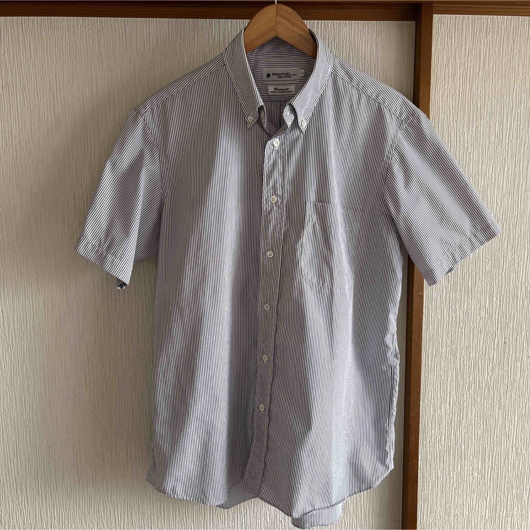 【美品】Maker's Shirt鎌倉　100番手　ストライプ半袖シャツ 1