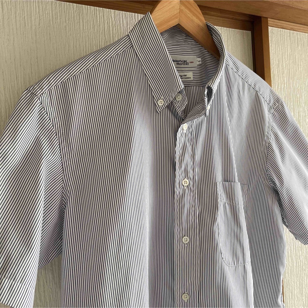 【美品】Maker's Shirt鎌倉　100番手　ストライプ半袖シャツ 5