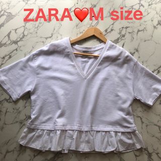 ザラ(ZARA)の【美品】ZARA ザラ　半袖　トップス　白　Mサイズ　裾フリル(Tシャツ(半袖/袖なし))