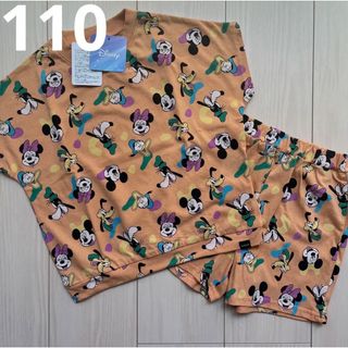 ディズニー(Disney)の【Disney】総柄 オレンジ セットアップ Tシャツ☆ハーフパンツ 110(Tシャツ/カットソー)