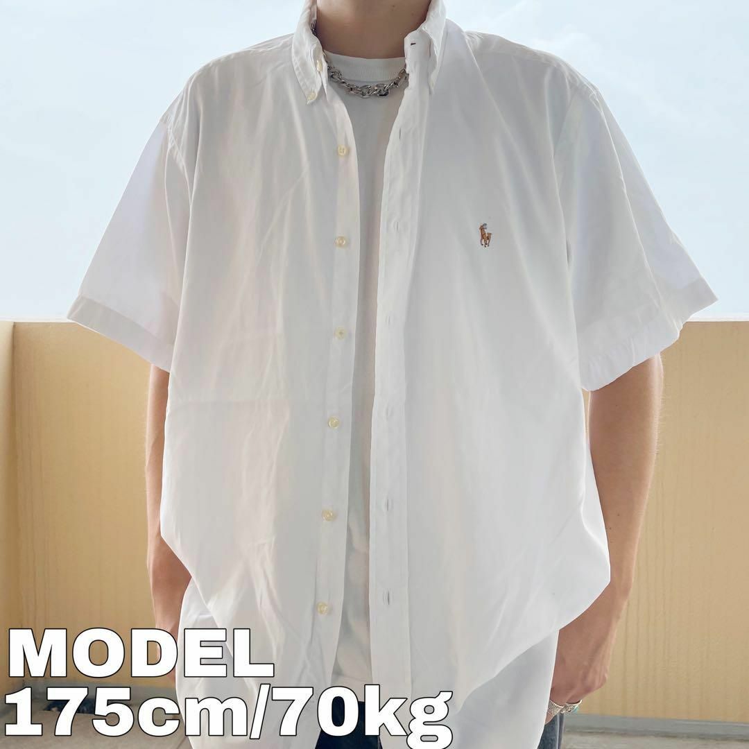 90s ラルフローレン BD無地半袖シャツ XL ホワイト 白 茶色 ポニー刺繍 | フリマアプリ ラクマ