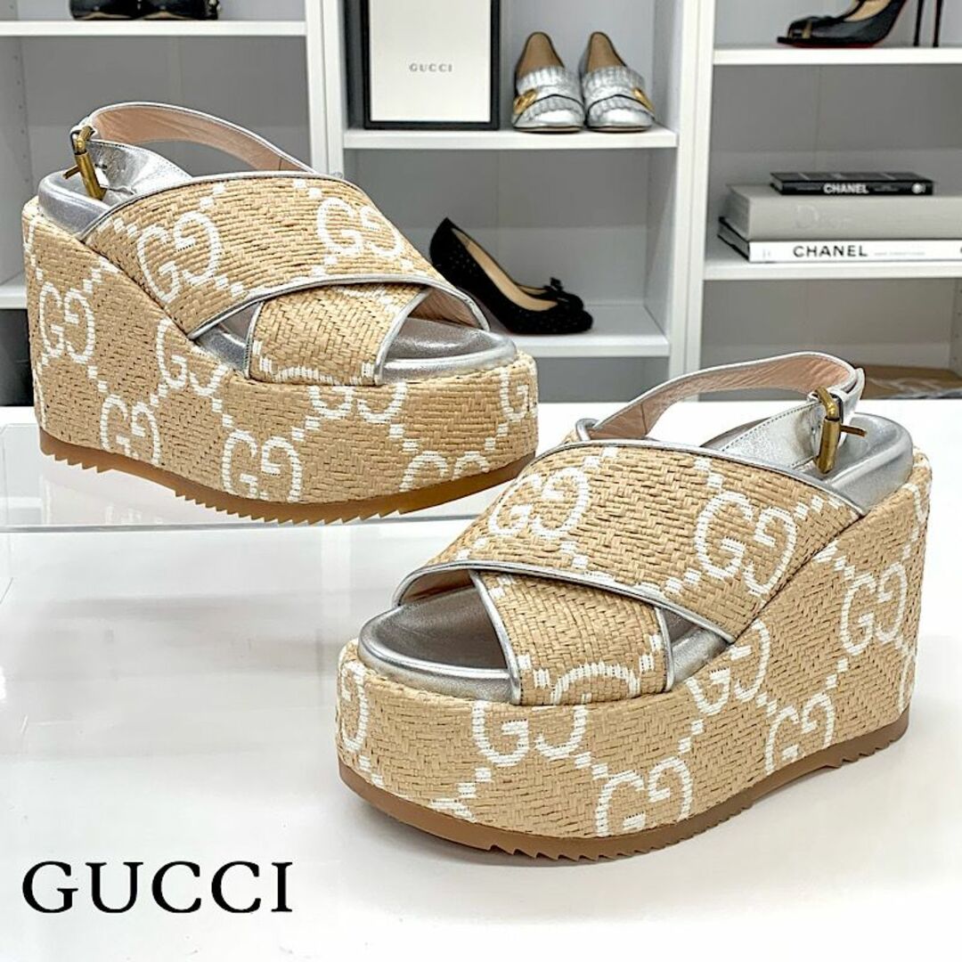 Gucci - 7356 グッチ プラットフォーム グッチシマ ラタン GGロゴ 厚底