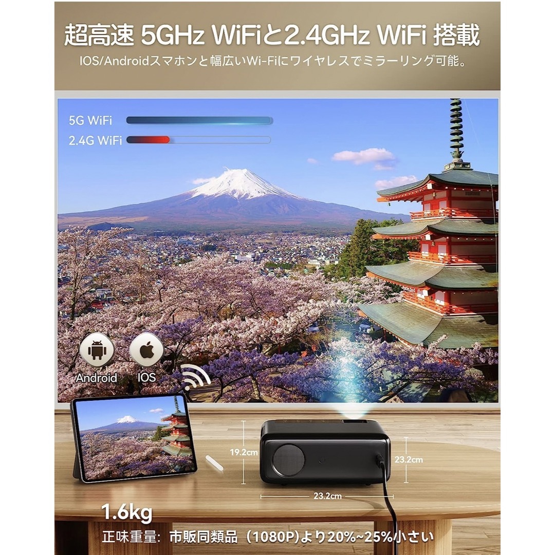 プロジェクター❣️WiFi 小型プロジェクター 家庭用 4K ホームシアター スマホ/家電/カメラのテレビ/映像機器(プロジェクター)の商品写真