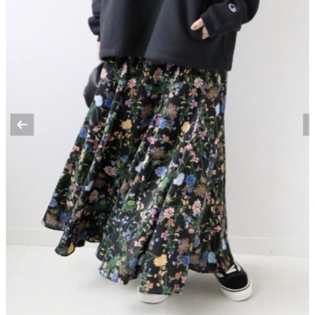 完成品 ブラックフローラルマーメイドスカート グリーン ロング