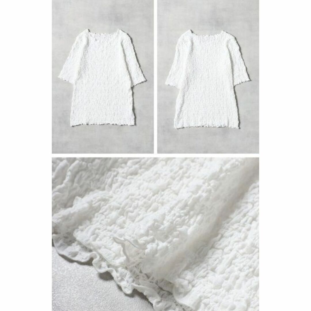 ZARA(ザラ)の✨新品タグ付✨BonjourSaganリップルカットふくれトップス　オフホワイト レディースのトップス(Tシャツ(半袖/袖なし))の商品写真