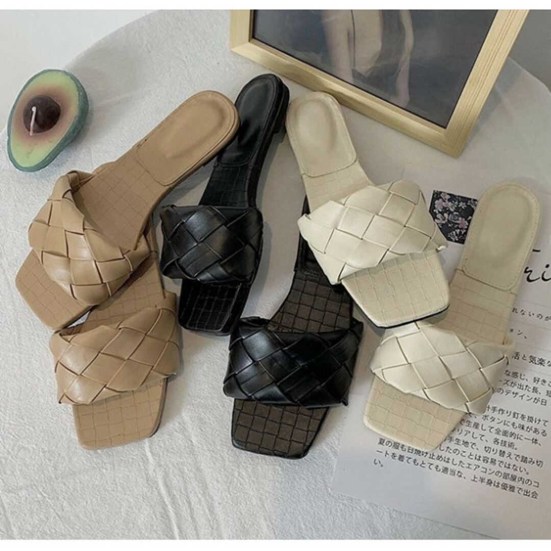 メッシュ編み フラットサンダル ベージュ 38 きれいめ レディース ブラウン レディースの靴/シューズ(サンダル)の商品写真