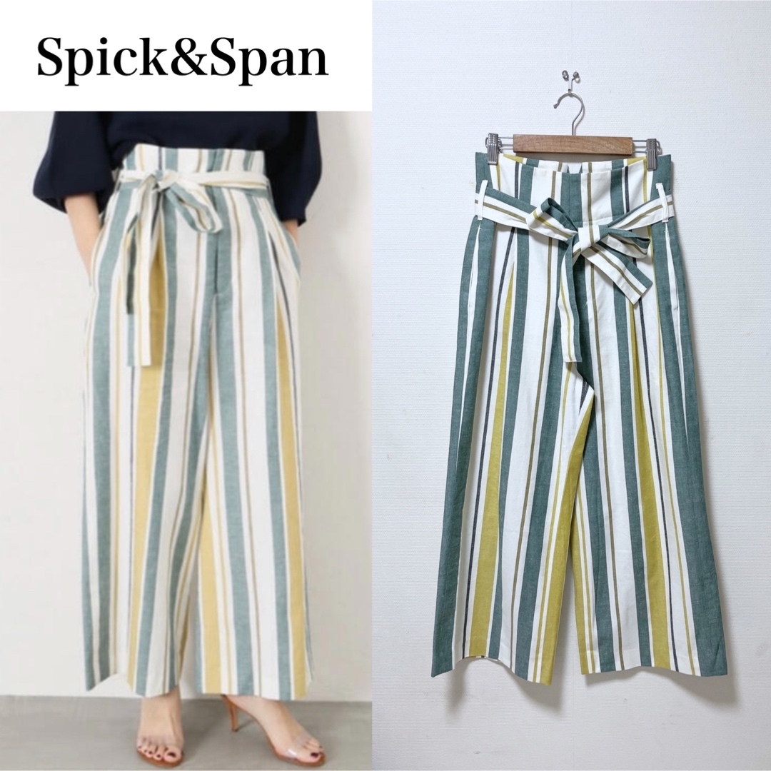 Spick & Span(スピックアンドスパン)のSpick&Span 爽やか♪ストライプリボン付きタックパンツ ワイドパンツ レディースのパンツ(カジュアルパンツ)の商品写真