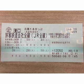 ジェイアール(JR)の青春18きっぷ 5回分 未使用 2023 夏季分 青春18  (ぬいぐるみ)