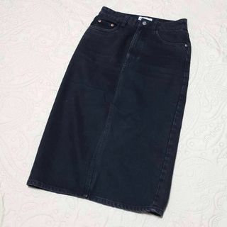 ザラ(ZARA)のザラ レディース【S】ミモレ丈デニムスカート♡コットン混 カジュアル♡黒デニム(ひざ丈スカート)