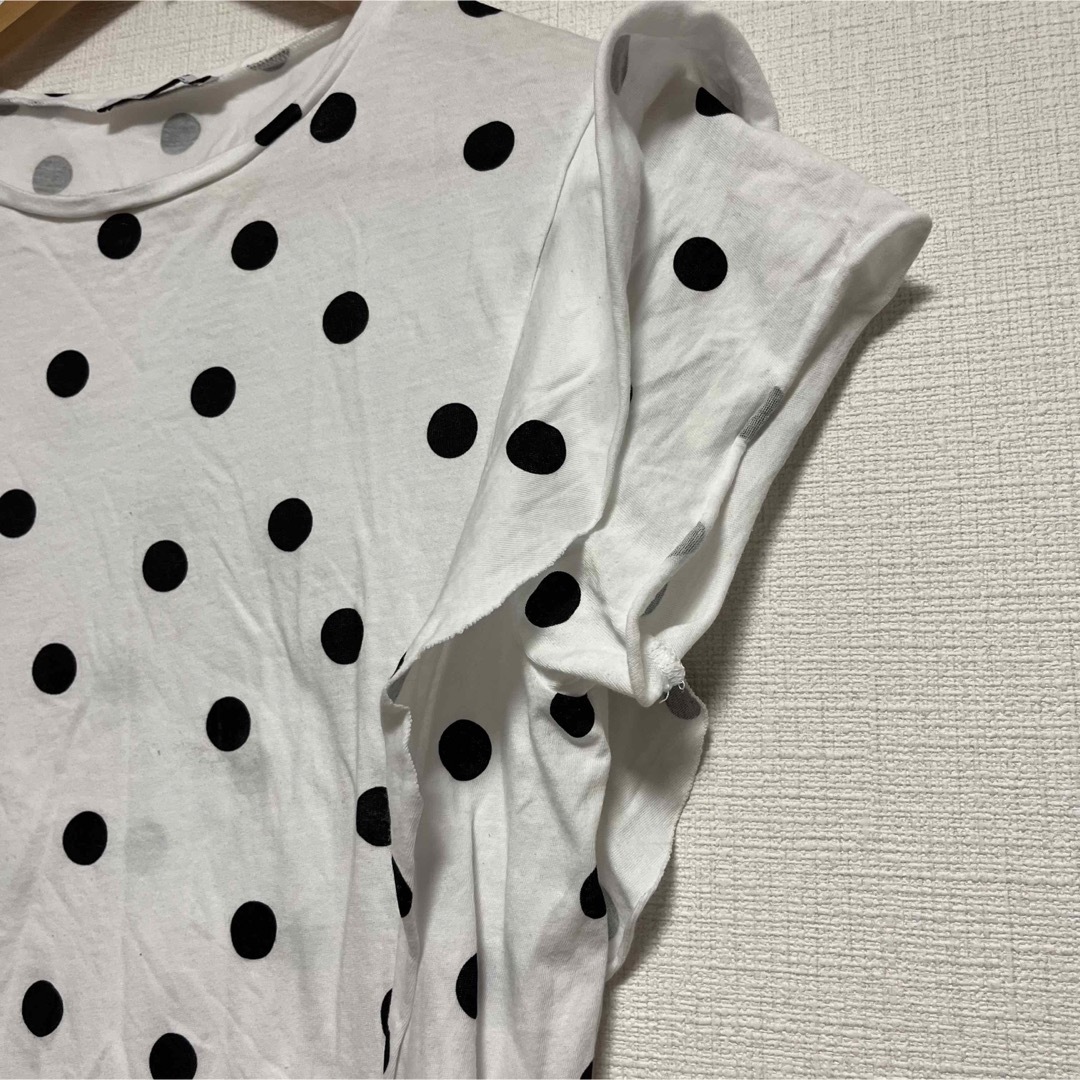 ZARA(ザラ)の【送料無料】ZARA ザラ　半袖　Tシャツ　水玉　ドット　白　黒　ホワイト　 S レディースのトップス(Tシャツ(半袖/袖なし))の商品写真