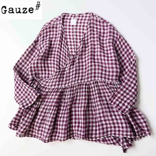 ヤエカ(YAECA)の美品 22SS gauze♯ ギンガムリネンガーゼカシュクールブラウス ゆったり(シャツ/ブラウス(長袖/七分))