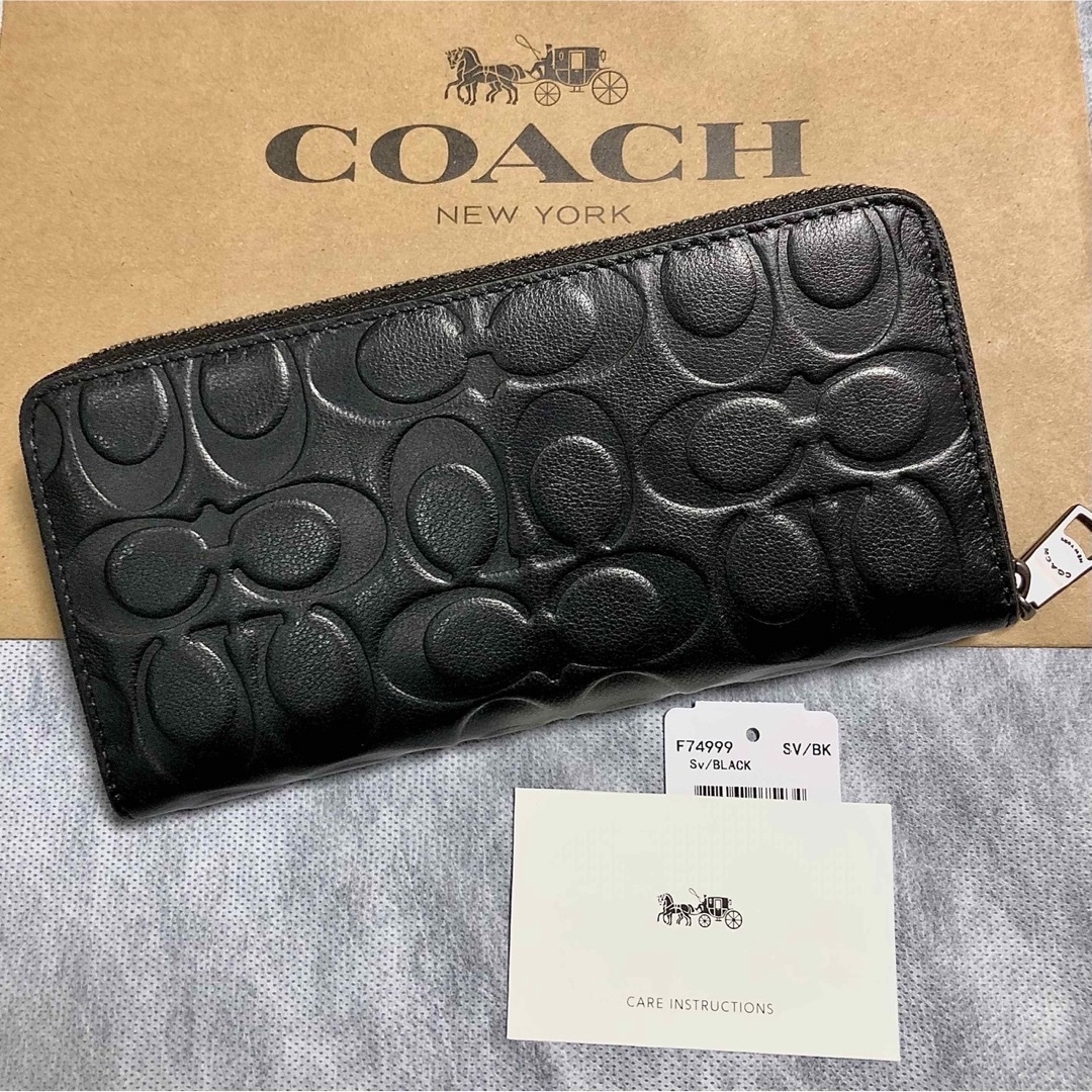 新品【COACH】コーチシグネチャーレザーアコーディオンジップ(ブラック)