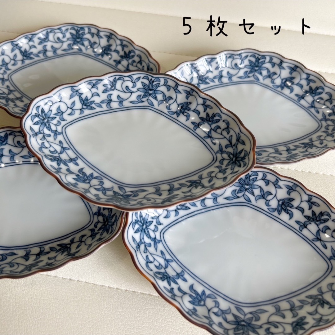 たち吉 - たち吉 橘吉 染唐草 ひし形皿 菱形皿 5枚 銘々皿 小皿 たち吉 - たち吉 橘吉 染唐草 ひし形皿 菱形皿 5枚 銘々皿 小皿
