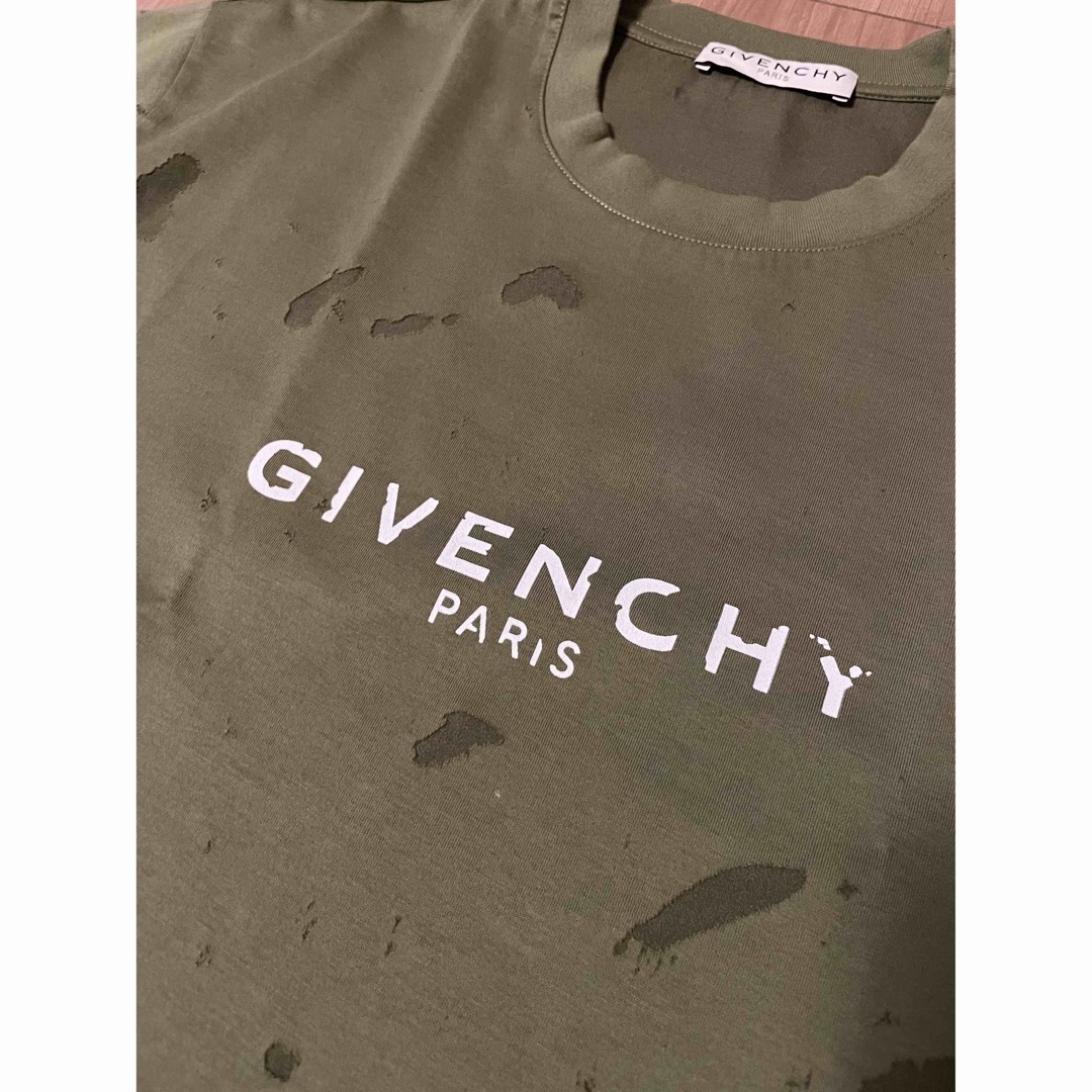 GIVENCHY デストロイ Tシャツ カーキ 半袖 カットソー ジバンシー-