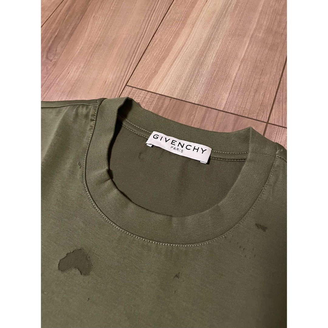 givenchy デストロイ Tシャツ カーキ クラッシュ ダメージ ジバンシィ