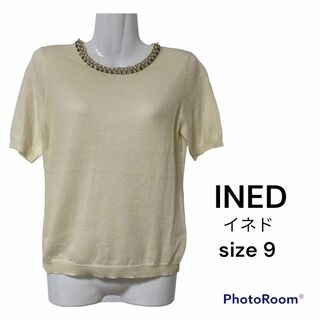 イネド(INED)のINED イネド　ビジュー半袖ニット　春ニット　サマーニット　Mサイズ(Tシャツ(半袖/袖なし))