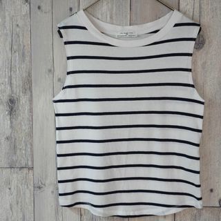 ザラ(ZARA)のZARA ボートネックボーダーノースリーブTシャツカットソー　白M(Tシャツ(半袖/袖なし))