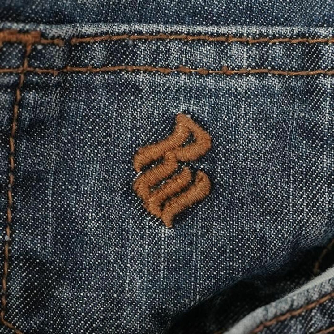 W36 ロカウェア ポケットロゴ刺繍バギーパンツ ヒップホップデニム 青 茶色
