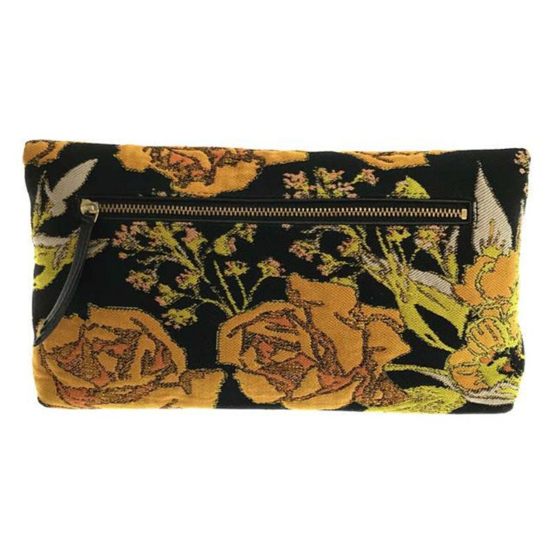 【美品】 DRIES VAN NOTEN / ドリスヴァンノッテン | フラワー ジャガード 刺繍 レザー切替 クラッチ バッグ セカンド ポーチ | ー | イエロー/ブラック | レディース