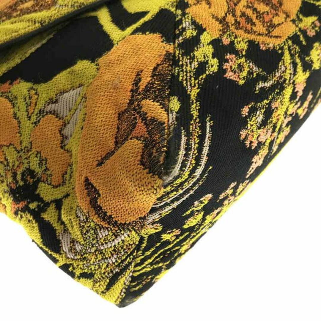 【美品】 DRIES VAN NOTEN / ドリスヴァンノッテン | フラワー ジャガード 刺繍 レザー切替 クラッチ バッグ セカンド ポーチ | ー | イエロー/ブラック | レディース