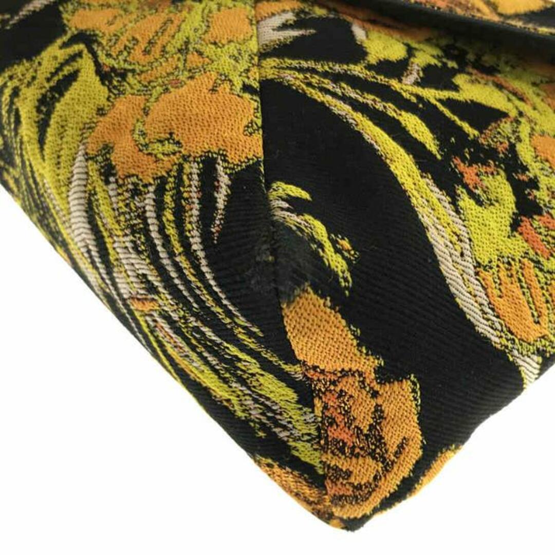 【美品】 DRIES VAN NOTEN / ドリスヴァンノッテン | フラワー ジャガード 刺繍 レザー切替 クラッチ バッグ セカンド ポーチ | ー | イエロー/ブラック | レディース