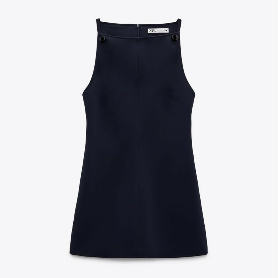 ZARA(ザラ)のZARA　ボタンアップ留め半袖ワンピース　Sサイズ　ネイビーブルー レディースのワンピース(ミニワンピース)の商品写真