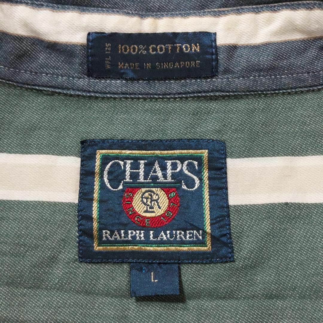 80s CHAPS ラルフローレン 極太ストライプシャツ Wポケット L 緑 青
