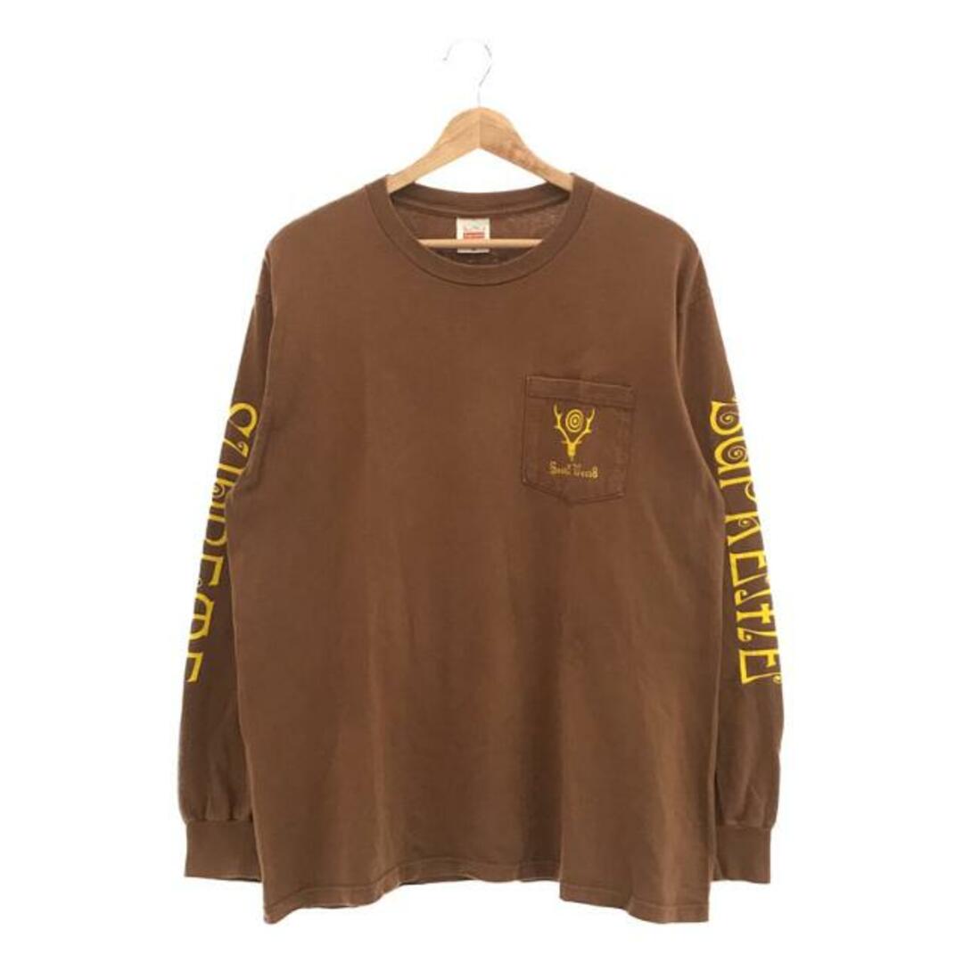 トップスSUPREME / シュプリーム | ⑤2021SS × South2 West8 L/S Pocket Tee コラボ ロングスリーブ ポケット Tシャツ ステッカー付 | M | ブラウン/イエロー | メンズ